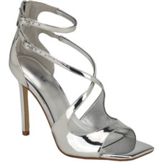 Guess Women Heels & Pumps Guess Women's Sella Open Toe Cross Strap Single Sole Heels Silver Mirror Metallic 8.5M