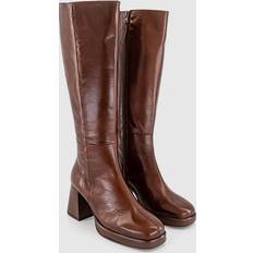Office Womens Klara Platform Heeled Knee Boots Choc Brown Leather