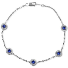 Macy's White Gold Bracelets Macy's Sapphire 7/8 ct. t.w. & Diamond 1/4 ct. t.w. Halo Chain Link Bracelet in 14k White Gold Also in Ruby & Emerald Sapphire