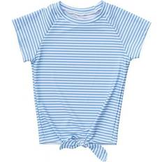 Children's Clothing Snapper Rock Girls 4-6 Powder Blue Sustainable Stripe Knot Short Sleeve Rash Top