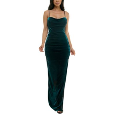 Turquoise Dresses Emerald Sundae Emerald Sundae Juniors' Cowlneck Ruched Metallic-Knit Gown Black /Teal