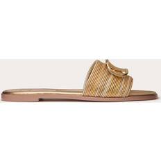 Valentino Garavani Slippers & Sandals Valentino Garavani VLOGO SIGNATURE METALLIC LEATHER SLIDE SANDAL WITH CORNELY EMBROIDERY Wo GOLD