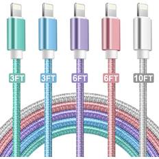 iPhone Charger Cable 5Pack【3/3/6/6/10FT】iPhone Charger Cord MFi Certified Lightning Cable, Fast iPhone Charging Cord Nylon Braided USB Lightning Cable Compatible iPhone 13 12 11/ XS/Max/XR/X/8/7//6