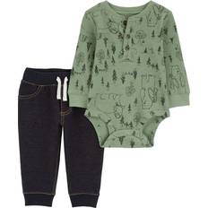 Children's Clothing Carter's Baby Boys 2-Piece Woodland Creatures Bodysuit Pant Set 12M Green/Navy