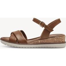 Marron Sandales à talons Tamaris Verona Strapped Sandals With Woven Wedge Cognac