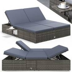 Polyrattan Casaria Polyrattan sun lounger grey/anthracite 200x160x33cm