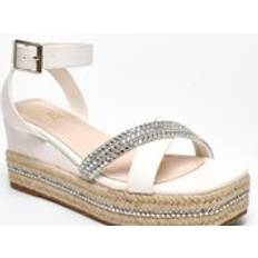 Faux Leather Heels & Pumps Quiz Faux Leather Diamante Woven Wedges White