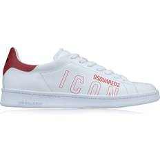 DSquared2 Leather Lace-Up Sneakers with Brand Print - White