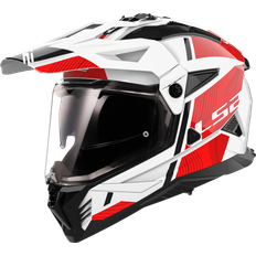 White Motorcycle Helmets LS2 MX702 Pioneer II Adventure Helmet Hill White-Red