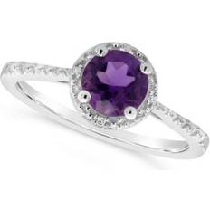 Macy's Purple Rings Macy's Belk & Co Sterling Silver 6mm Round Amethyst Diamond Accent Halo Ring, Violet