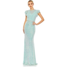Mac Duggal Women's Ieena Sequined High Neck Flutter Sleeve Gown Ice blue