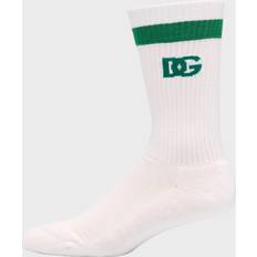 Dolce & Gabbana Men Socks Dolce & Gabbana Men's Stripe Logo Ribbed Crew Socks WHITE X-Large