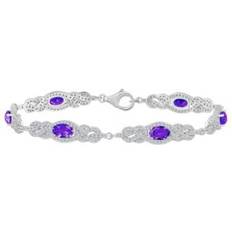 Macy's Purple Bracelets Macy's Belk & Co Sterling Silver 6x4mm Oval Amethyst and White Topaz Accent Bracelet Violet One Size