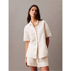 Calvin Klein Women Shirts Calvin Klein Women's Blend Camp Button-Down Shirt Ivory