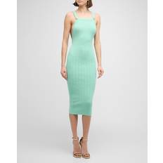 Balmain Long Dresses Balmain 2-Button Backless Pointelle Rib Knit Midi Dress LT GREEN 46 FR 14 US