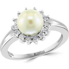 Effy Jewelry Effy 1/10 ct. t.w. Diamond and Freshwater Pearl Ring in Sterling Silver