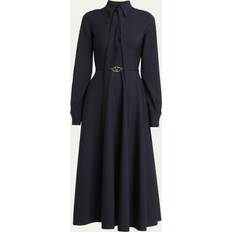 Dresses Valentino Garavani V-Logo Belt Scarf-Neck Long-Sleeve Midi Shirtdress NAVY 48 IT 12 US