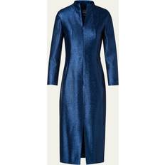 Knee Length Dresses - Wool Akris Lurex Zip-Front Sheath Midi Dress NAVY