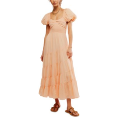 Clothing Free People Women's Sundrenched Puff-Sleeve Tiered Dress Almost Apricot