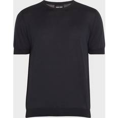 Silk T-shirts Giorgio Armani Men's Silk-Cotton Crew T-Shirt DARK BLUE 50R 40R US