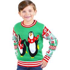 Girls - Green Knitted Sweaters SoCal Look Girls Ugly Christmas Sweater Penguin Reindeer Pullover 9/10Y Green