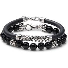 Effy Bracelets Effy Men's 2-Piece Sterling Silver & Onyx Bracelet Set one-size