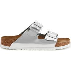 Birkenstock Arizona Metallic Silver Leather Sliders