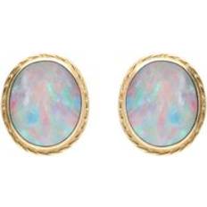 Green Earrings C. W. Sellors 9ct Gold Opal Rope Edged Stud Earrings