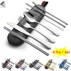 Purple Cutlery Sets Pullimore 8 Pcs Portable Travel Straws Case Cutlery Set