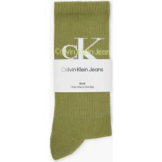 Calvin Klein Green Socks Calvin Klein Mens Army Green Logo-intarsia Ribbed Stretch-cotton Blend Ankle Socks ARMY GREEN