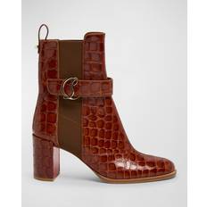 Christian Louboutin Chelsea Boots Christian Louboutin Croco Chelsea Red Sole Booties BROWN