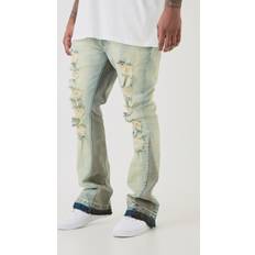 boohooMAN Mens Plus Ripped Gusset Detail Stretch Skinny Flared Jeans Grey