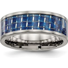 Blue Rings Chisel Titanium Blue Carbon Fiber Inlay Flat Wedding Band Ring Blue