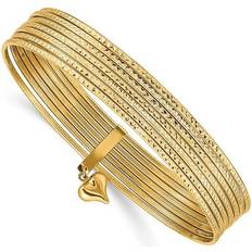 Quality Gold DB534 14K Yellow with Dangle Heart Slip-On Textured Bangle Bracelet Set of