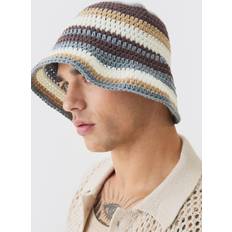 Beige - Mies Hatut boohooMAN Stripe Crochet Bucket Hat - Stone