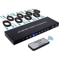 KVM Switches Fantec HDMI KVM Switch, 8 Port USB HDMI Switches, 8 in 1 Out KVM with IR Remote and 8 KVM Cables, Support 4K@30Hz and Rack Mount