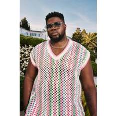 5XL - Mies Topit boohooMAN Oversized Open Stitch Crochet Vest - Pink