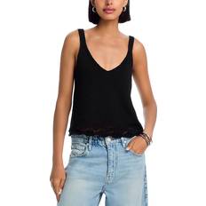 Aqua Tank Tops Aqua Pointelle Trim V Neck Tank Top 100% Exclusive Black