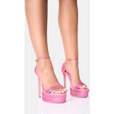 Public Desire 35 ½ Pumps Public Desire Date-Me Pink Metallic Diamante Barely There Platform Heels pink