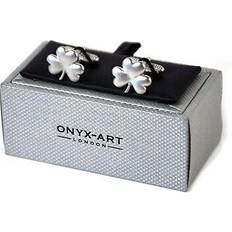 Silver Plated Cufflinks Onyx Irish shamrock clover cufflinks leaf cufflinks in gift box ck69