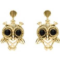 Oro Orecchini C. W. Sellors 18ct Gold Whitby Jet Owl Stud Earrings