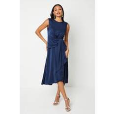 Clothing Coast Sash Front Drape Skirt Satin Midi Dress Navy