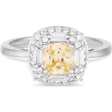 Rhodium Rings Jon Richard Rhodium Plated Canary Yellow Cubic Zirconia Emerald Cut Halo Ring