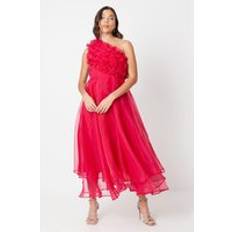 Clothing Coast Petite One Shoulder Ruffle Organza Midi Dress Fuchsia