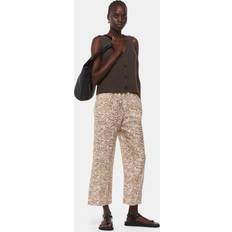 Linen - Woman Clothing Whistles Womens Cream Palm-print Elasticated-waist Linen-blend Trousers CREAM