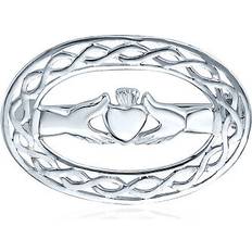 Silver Brooches Bling Jewelry Oval claddagh heart celtic knot pin brooch .925 silver 1.35