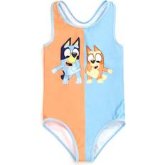 Swimsuits Bluey Bingo Little Girls Racerback UPF One Piece Bathing Suit Orange/Blue 7-8