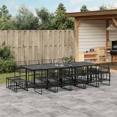 Rotin Ensembles repas de patio vidaXL À Manger Jardin 15 pcs Noir Résine Tressée Ensemble repas de patio