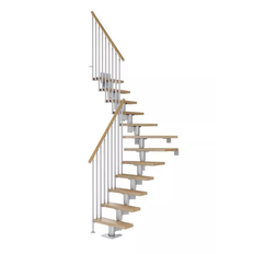 Portaat ja Kaiteet Dolle Portaat Dublin, Classic III -kaide, lakattu tammi, harmaa, L-malli, pituus 2405-2925mm, leveys 750mm