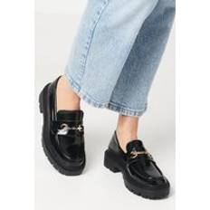 Faux Leather Low Shoes Faith Nola Chunky Square Toe Penny Loafers True Black